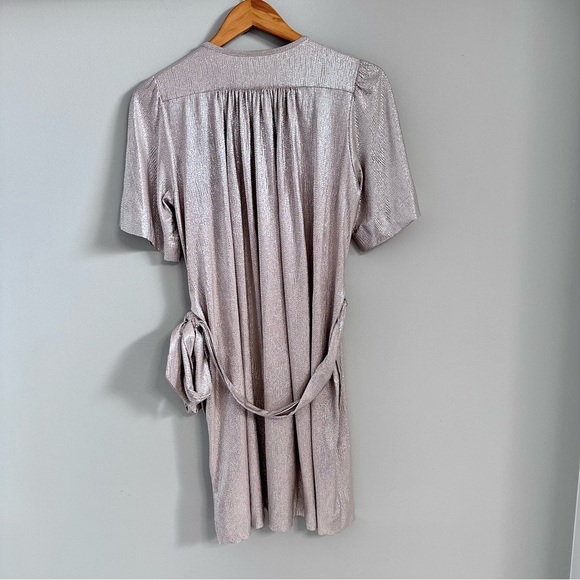 Sabina Musayev Shimmering Gold Metallic Mini Dress Small Short Sleeves Wedding - Picture 2 of 15